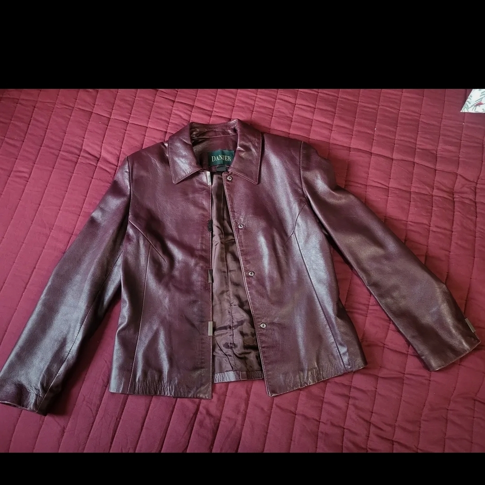 Danier Deep Burgundy Leather Jacket, Womens Size 8